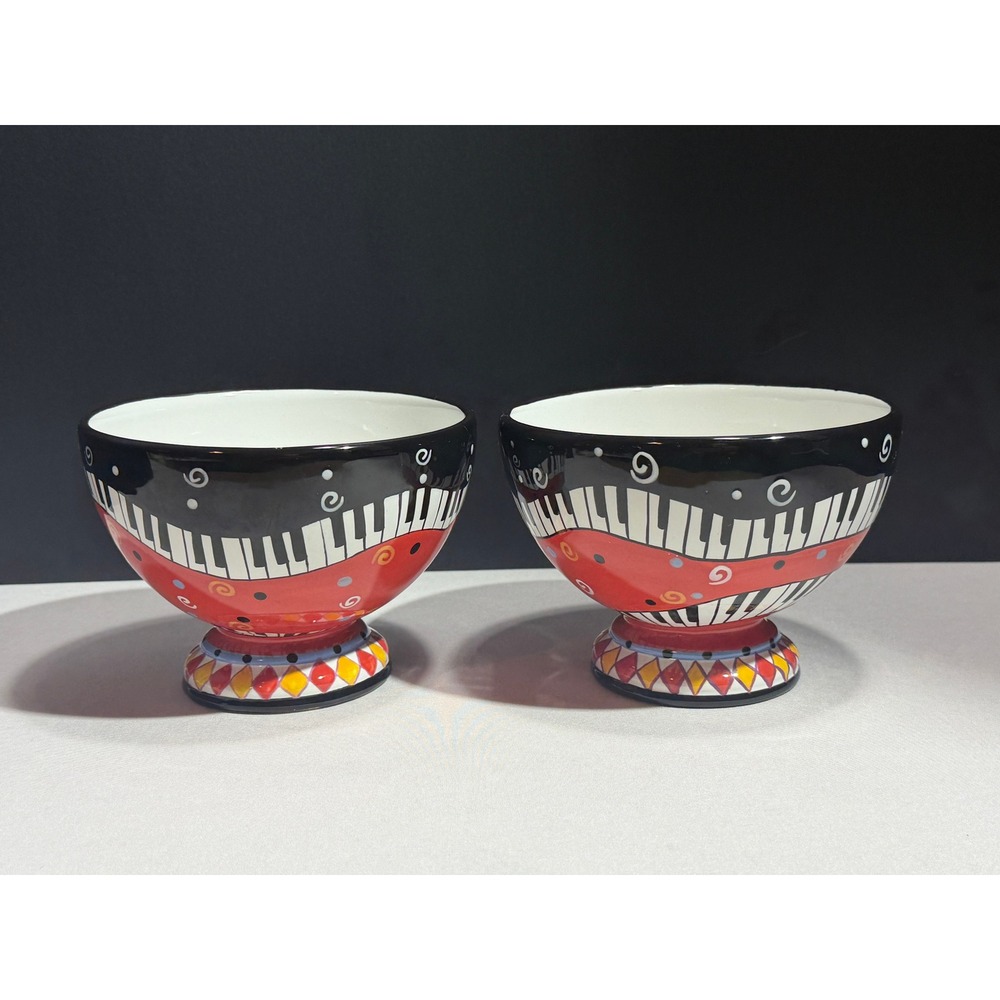 Juleez Hand Painted Ceramic Piano Key Bowls Julie Borden Musical Art Set of 2